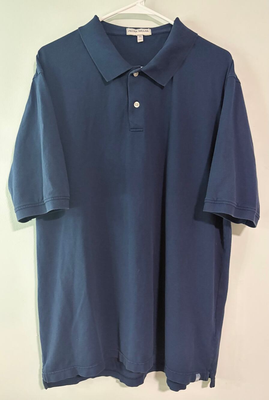 Peter Millar Polo Shirt Mens XXL Navy Blue 100% Organic Cotton Short Sleeve